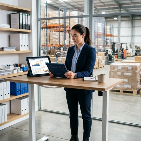 Logistics manager reviewing freight rates on digital dashboard
