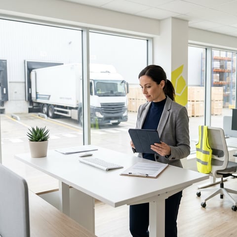 Logistics manager reviewing carrier performance data on tablet