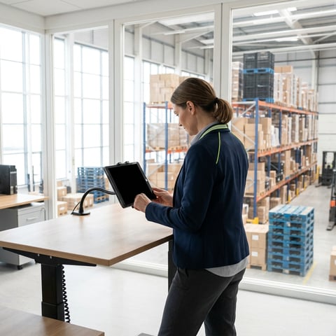 Logistics manager reviewing shipping costs on tablet