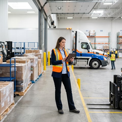 Logistics manager reviewing shipment at loading dock