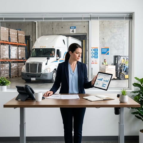 Logistics manager reviewing capacity data at warehouse office