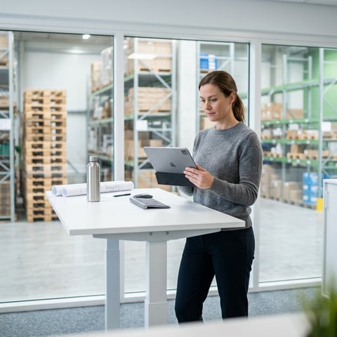 Logistics manager reviewing carrier rates on tablet