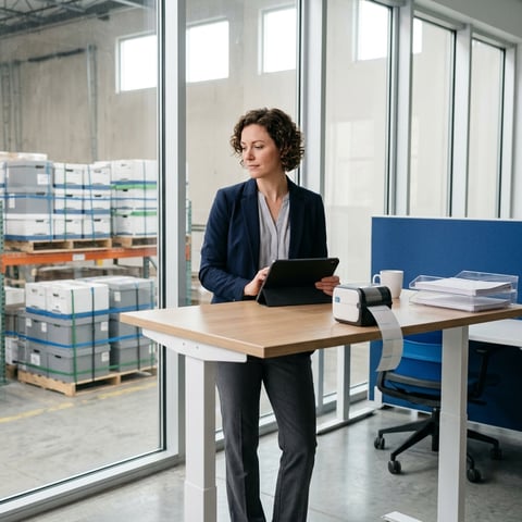 Logistics manager reviewing shipment dashboard on tablet