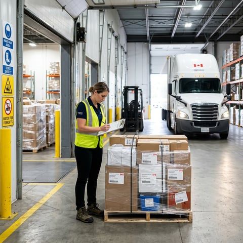 Warehouse coordinator auditing shipment details before pickup