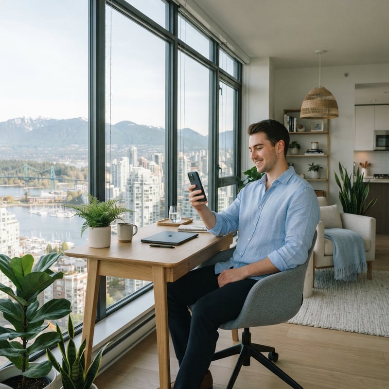 A young professional relaxing in a bright modern apartment