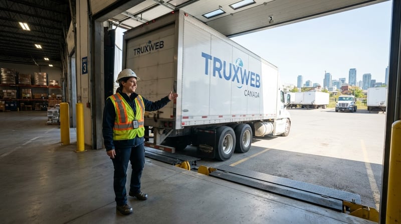 Logistics coordinator directing a truck at a loading dock