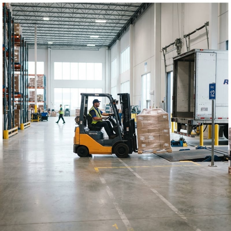 Forklift driver loading a pallet onto a regional truck