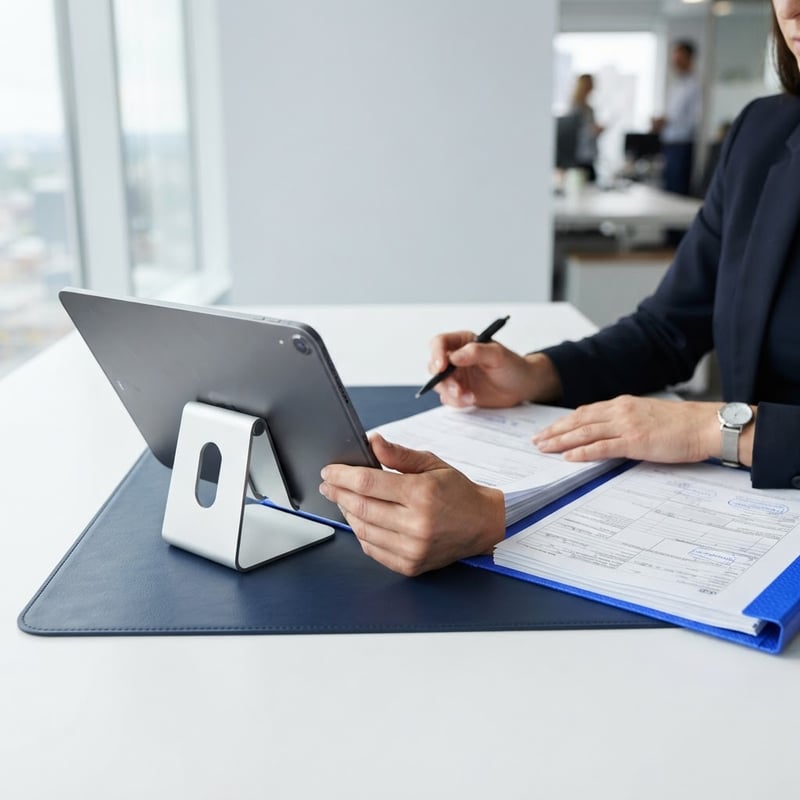 Logistics manager reviewing digital freight data on a tablet