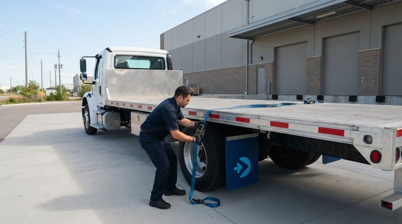 Flatbed truck at an industrial loading dock