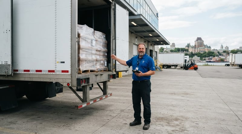Professional driver at a loading dock in Quebec City